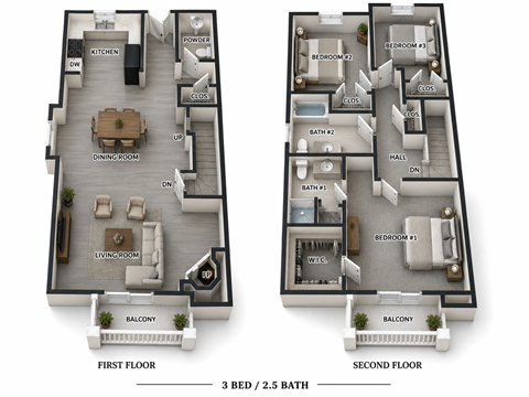 Floor plan for 3 beds, 2.5 baths, 1871 sqft